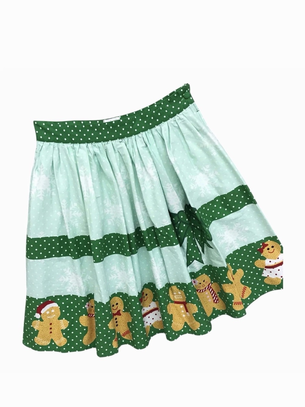 Unique Vintage Mint Green Gingerbread Print Skirt